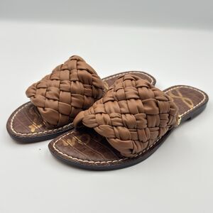 New Womens Sam Edelman Griffin Woven Brown Leather Slides Sandals Size 5.5